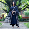 Elegant Black Cotton A-Line Kurta Set with Printed Dupatta – Empire Fit