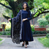 Elegant Black Cotton A-Line Kurta Set with Printed Dupatta – Empire Fit