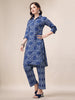 Elegant Blue Floral Printed Kurta with Cotton Pants