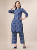 Elegant Blue Floral Printed Kurta with Cotton Pants