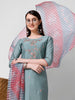 Blue Embroidered kurta pant & Printed dupatta set