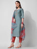 Blue Embroidered kurta pant & Printed dupatta set