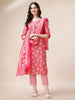 LYKCON Women's Pink A-Line Cotton Kurta Set with Straight Pants & Printed Dupatta