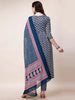 Blue Alia Cut Printed Cotton Kurta Set with Pant & Dupatta by LYKCON – Perfect for Office & Festive Occasions