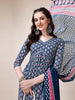 Blue Alia Cut Printed Cotton Kurta Set with Pant & Dupatta by LYKCON – Perfect for Office & Festive Occasions