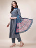 Blue Alia Cut Printed Cotton Kurta Set with Pant & Dupatta by LYKCON – Perfect for Office & Festive Occasions