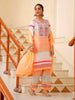 Embroidered &amp; Printed Viscose Kurta Suit Set – Radiant Orange Elegance