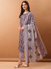 Lavender Mirror Embroidered Cotton Kurta with Pant & Dupatta Set - LYKCON Women's Collection